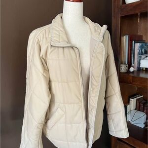 Free People Beige Vegan Leather Puffer Jacket